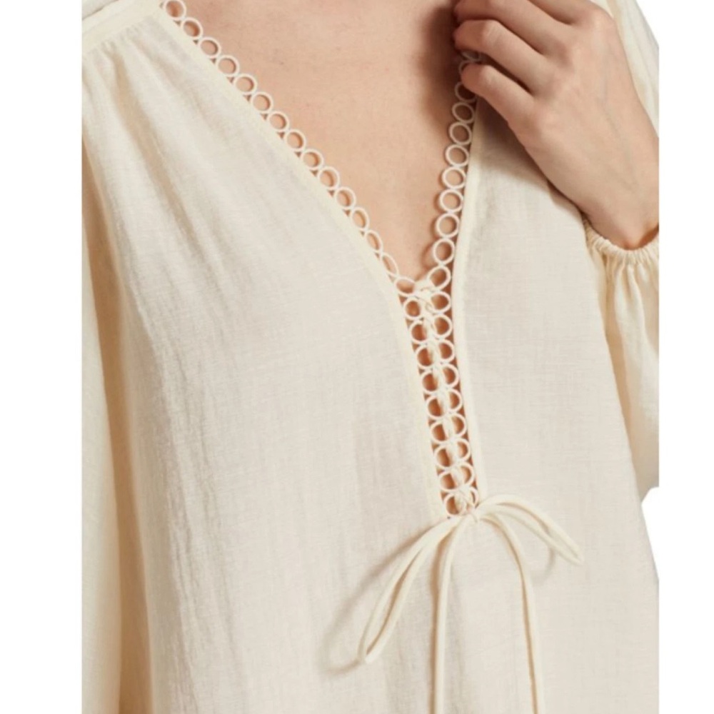 Johnathan Simkhai Rhodes summer lace up cream blouse NWT - Picture 2 of 9